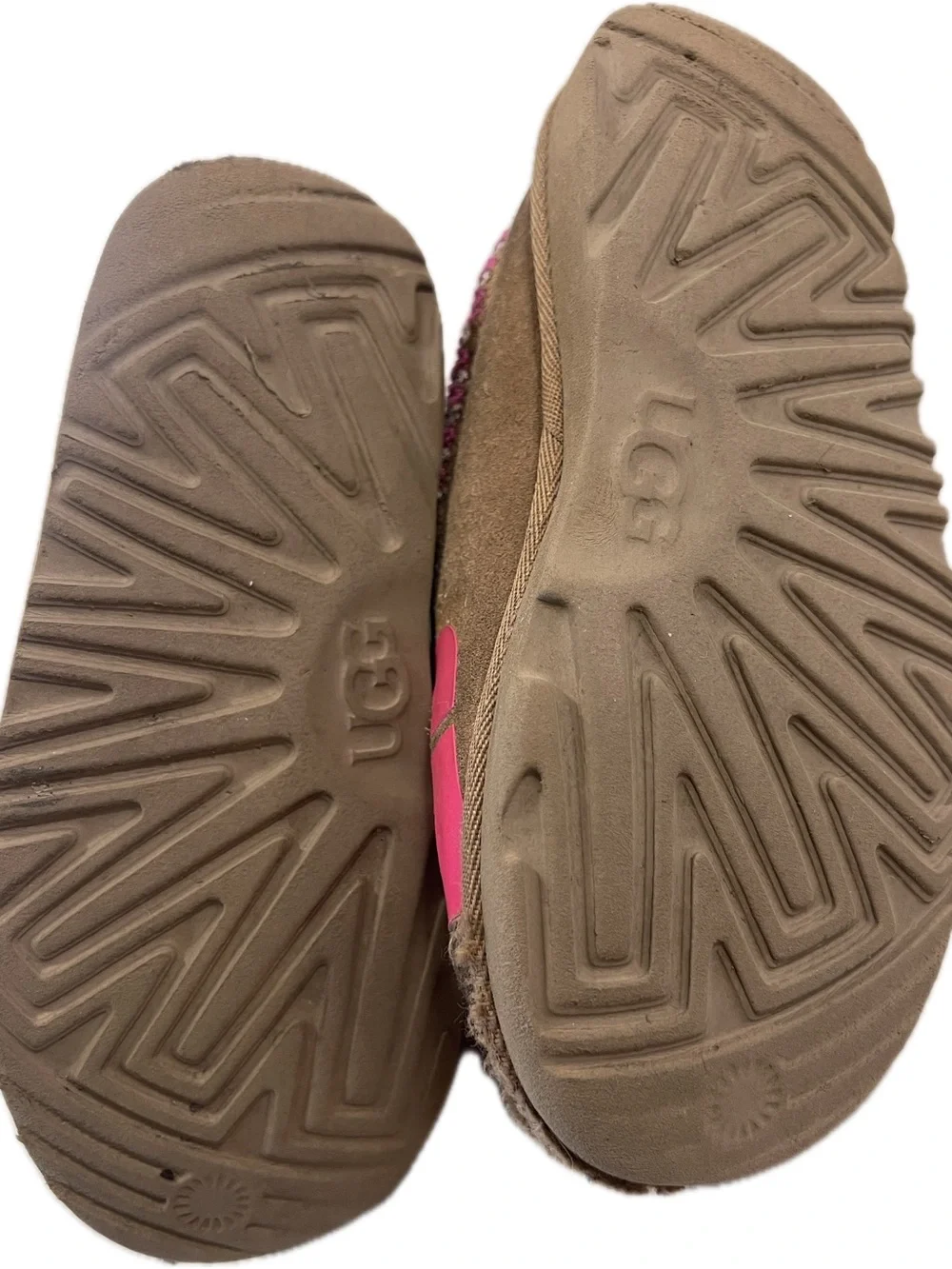 UGG Kids Brown Suede Slippers with Pink Logo